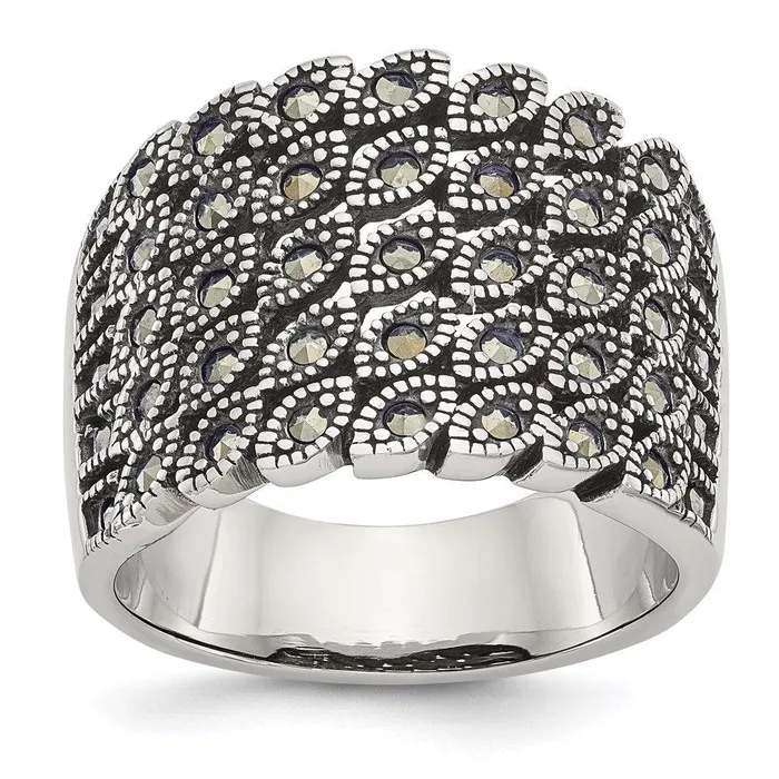 Rings Chisel Stainless Steel Polished and Antiqued Marcasite Ring Rings Chisel Stainless Steel Polished and Antiqued Marcasite Ring
