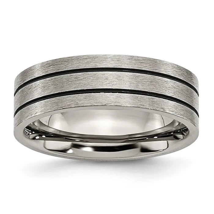 Rings Chisel Titanium Black Enamel Flat Grooved 7mm Brushed Band TB150