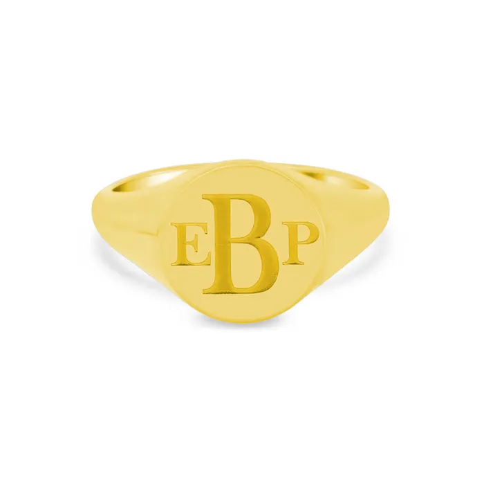 Rings Womens Round Signet Ring Medium Laser Engraved Roman Monogram deBebians