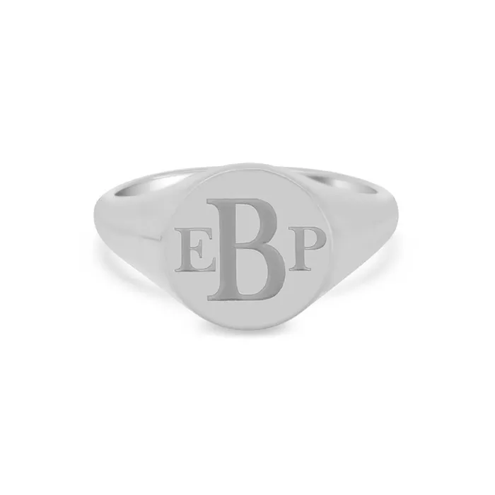 Rings Womens Round Signet Ring Medium Laser Engraved Roman Monogram deBebians
