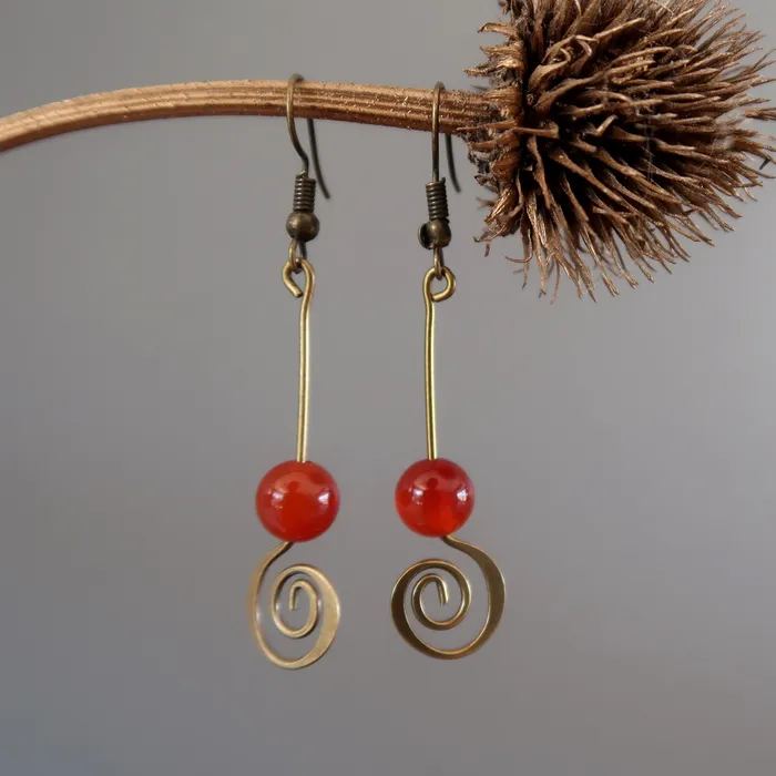 Satin Crystals Earrings Carnelian Earrings Party Star Stone Love Spiral