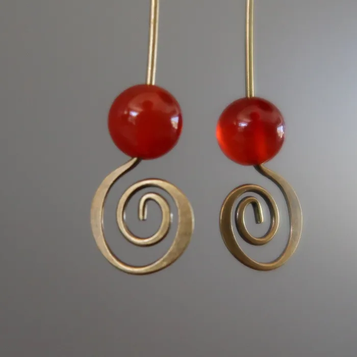 Satin Crystals Earrings Carnelian Earrings Party Star Stone Love Spiral