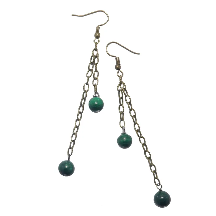 Satin Crystals Earrings Malachite Earrings Double Trouble Long Chain