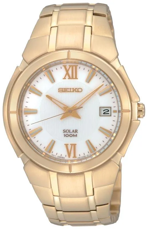 Seiko SNE090 Mens Silver Dial Gold Tone Stainless Steel Watch Seiko Earrings Seiko SNE090 Mens Silver Dial Gold Tone Stainless Steel Watch Seiko Earrings