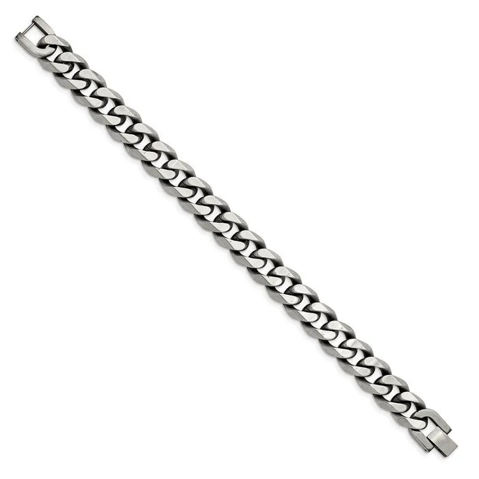 Stainless Steel Antiqued and Brushed 13mm Curb 85in Bracelet Chisel Bracelets