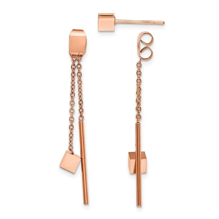 Stainless Steel Polished Rose IPplated Front Back Post Dangle Earrings Chisel Earrings Stainless Steel Polished Rose IPplated Front Back Post Dangle Earrings Chisel Earrings