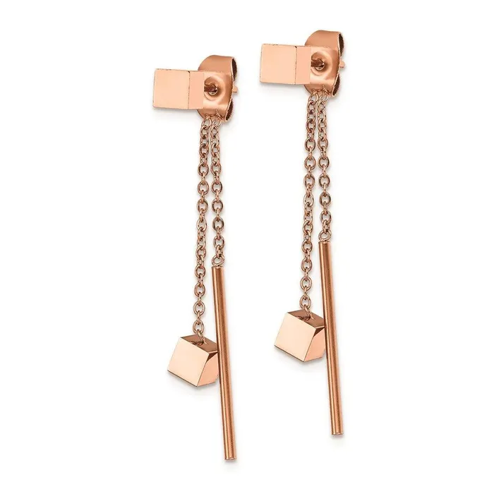 Stainless Steel Polished Rose IPplated Front Back Post Dangle Earrings Chisel Earrings Stainless Steel Polished Rose IPplated Front Back Post Dangle Earrings Chisel Earrings