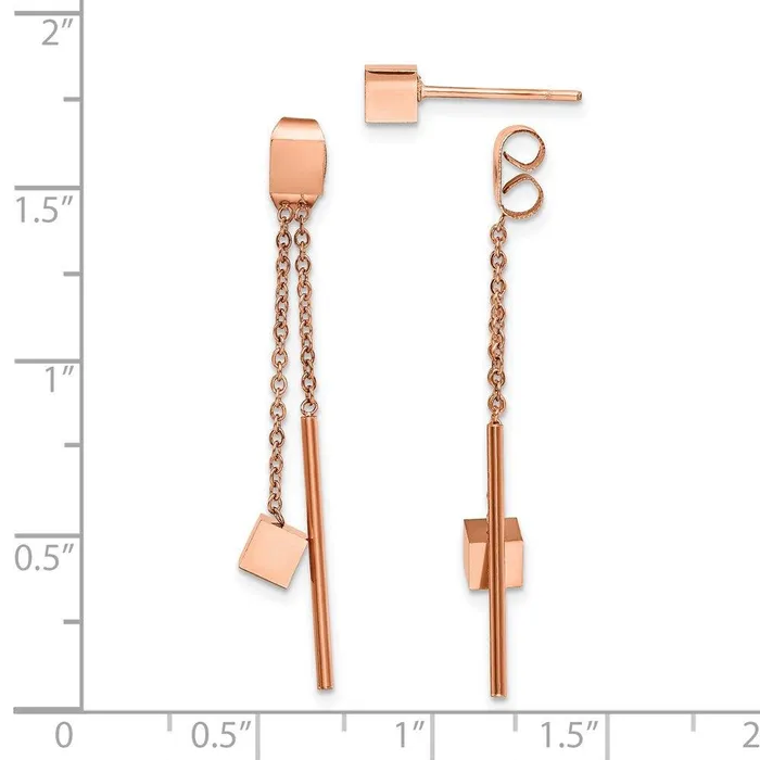 Stainless Steel Polished Rose IPplated Front Back Post Dangle Earrings Chisel Earrings Stainless Steel Polished Rose IPplated Front Back Post Dangle Earrings Chisel Earrings