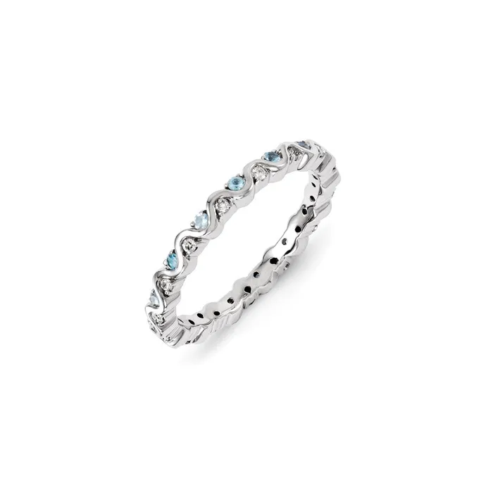 Sterling Silver Stackable Expressions Diamond Blue Topaz Ring QSK1085 Stackable Expressions Rings