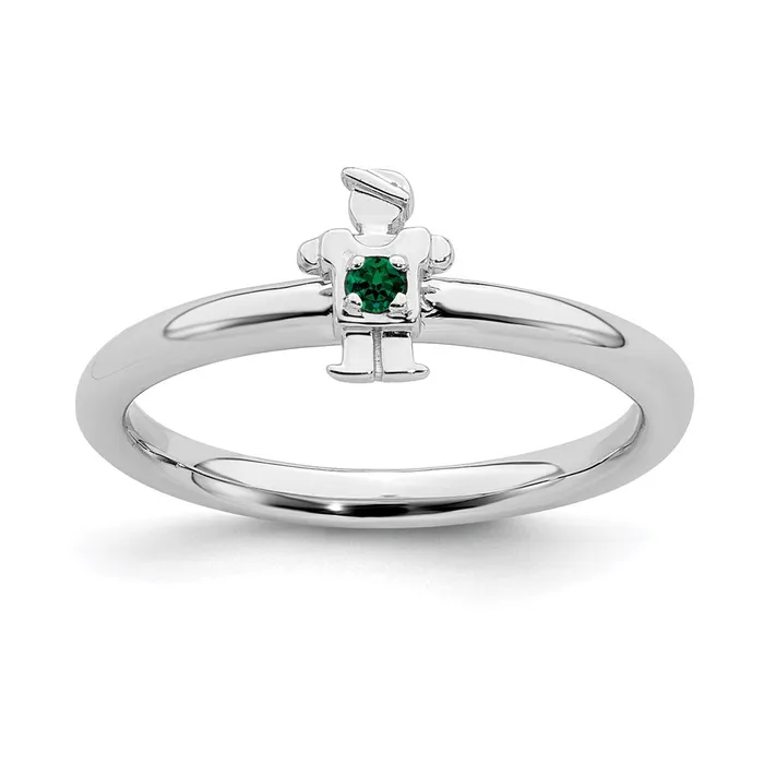 Sterling Silver Stackable Expressions Rhodium Cr Emerald Boy Ring QSK1915 Stackable Expressions Rings
