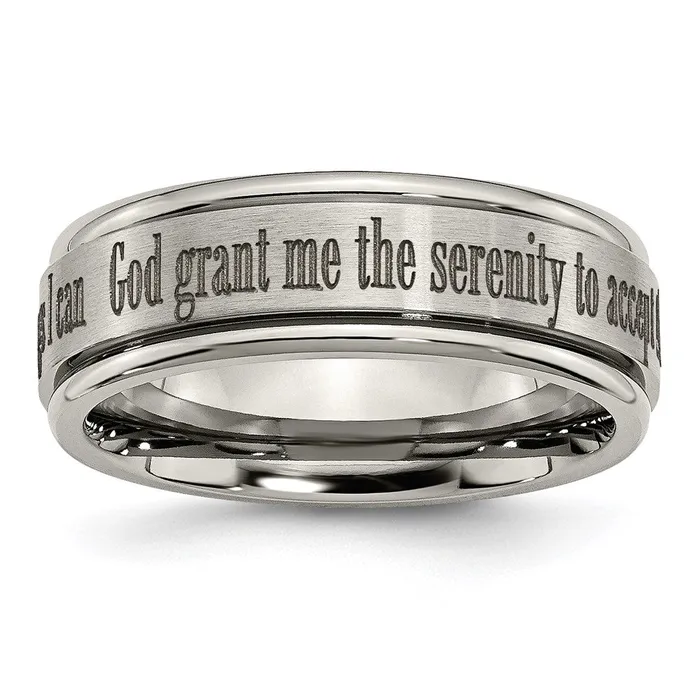 Titanium Ridged Edge 8mm Laser Design Brushed Polished Band TB11G Chisel Rings