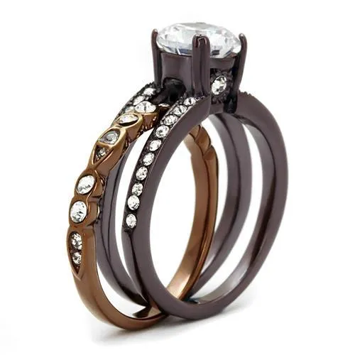 TK2560 IP Dark Brown IP coffee IP light Coffee Stainless Steel Ring with AAA Grade CZ in Clear Alamode Rings