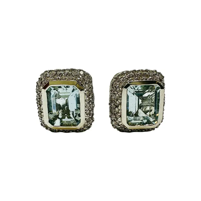 Barry Kronen Earrings Barry Kronen 18K White Gold Earrings with Aquamarine and Diamonds