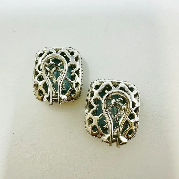 Barry Kronen Earrings Barry Kronen 18K White Gold Earrings with Aquamarine and Diamonds
