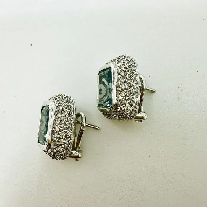 Barry Kronen Earrings Barry Kronen 18K White Gold Earrings with Aquamarine and Diamonds