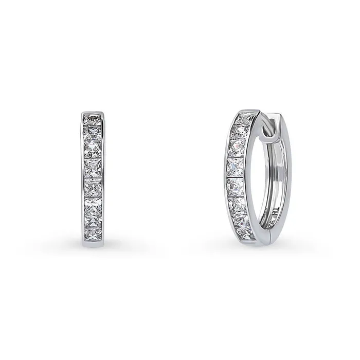 BERRICLE Earrings Bar CZ Medium Hoop Earrings in Sterling Silver