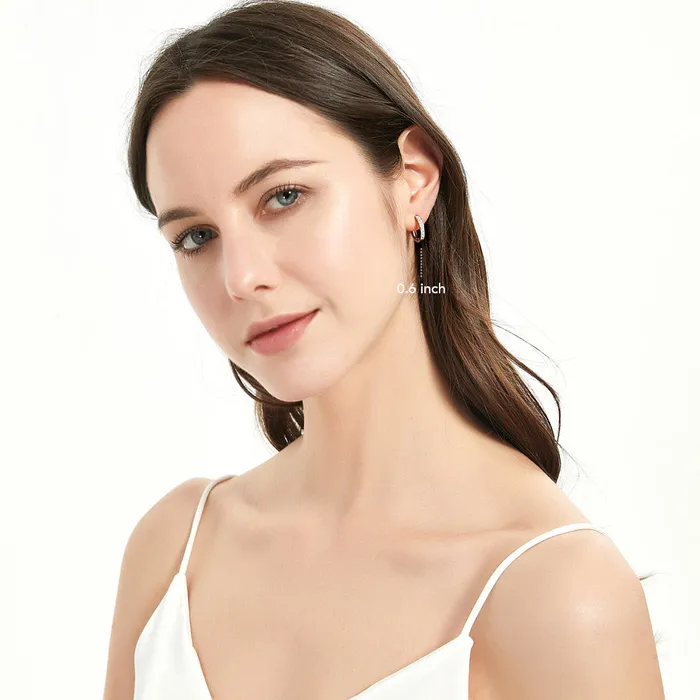 BERRICLE Earrings Bar CZ Medium Hoop Earrings in Sterling Silver