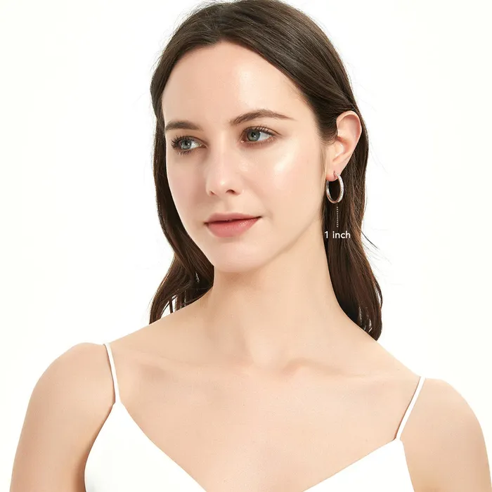 BERRICLE Earrings Bar CZ Medium Hoop Earrings in Sterling Silver