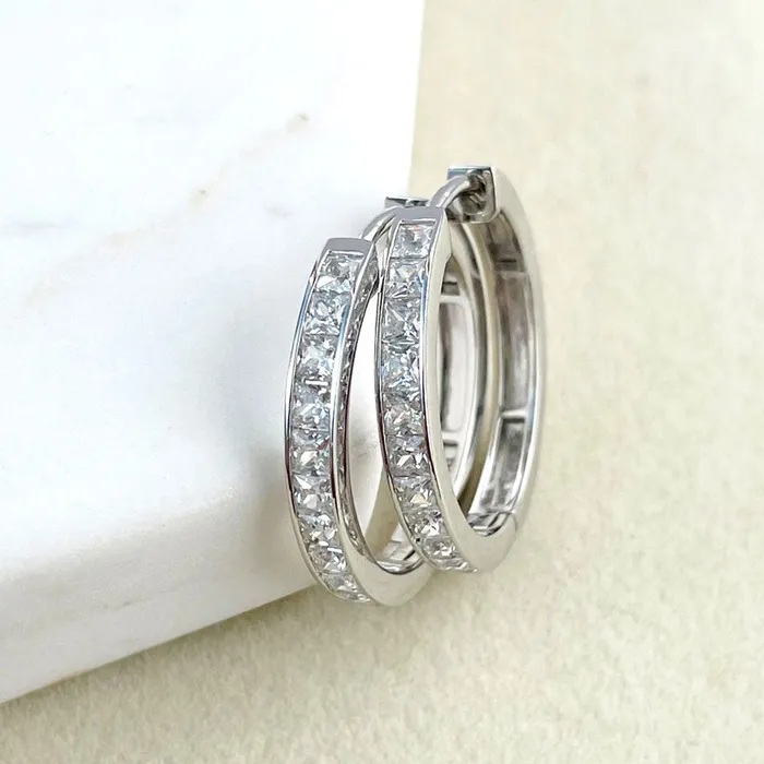 BERRICLE Earrings Bar CZ Medium Hoop Earrings in Sterling Silver