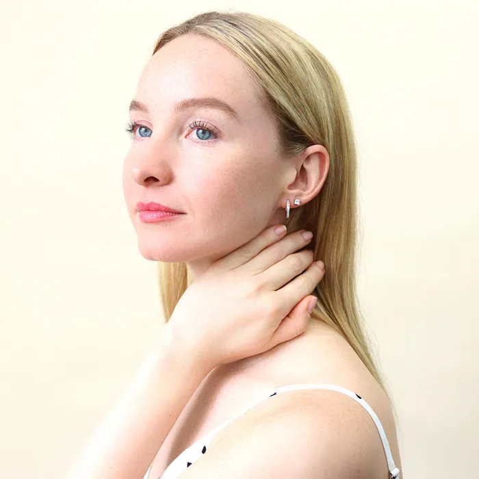 BERRICLE Earrings Bar CZ Medium Hoop Earrings in Sterling Silver