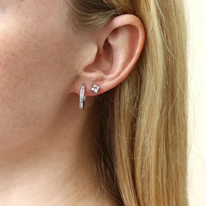 BERRICLE Earrings Bar CZ Medium Hoop Earrings in Sterling Silver