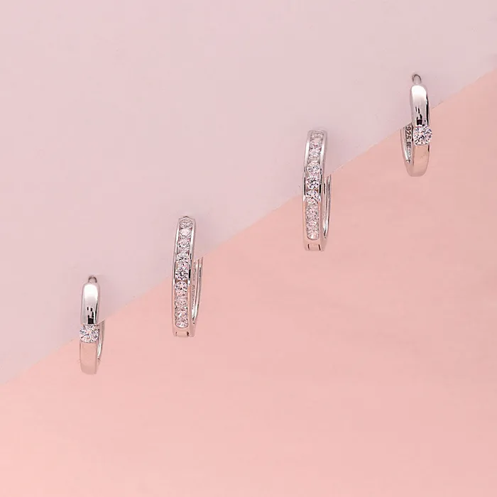 BERRICLE Earrings Bar CZ Medium Hoop Earrings in Sterling Silver