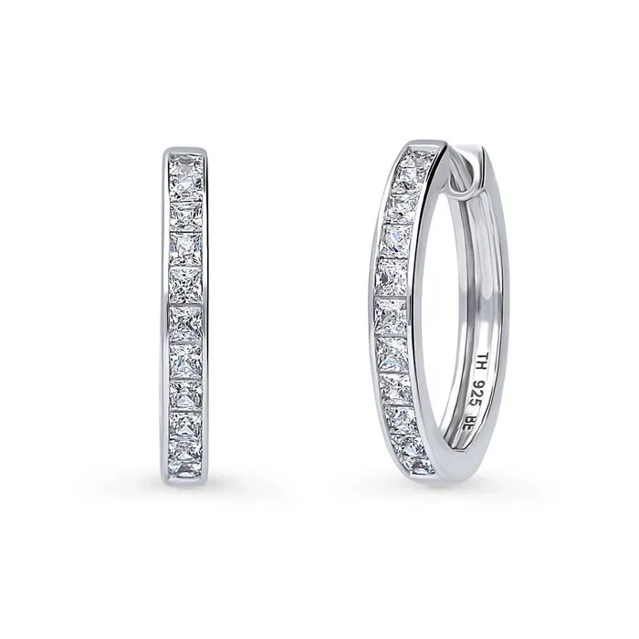 BERRICLE Earrings Bar CZ Medium Hoop Earrings in Sterling Silver