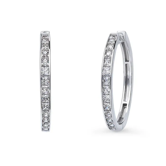 BERRICLE Earrings Bar CZ Medium Hoop Earrings in Sterling Silver