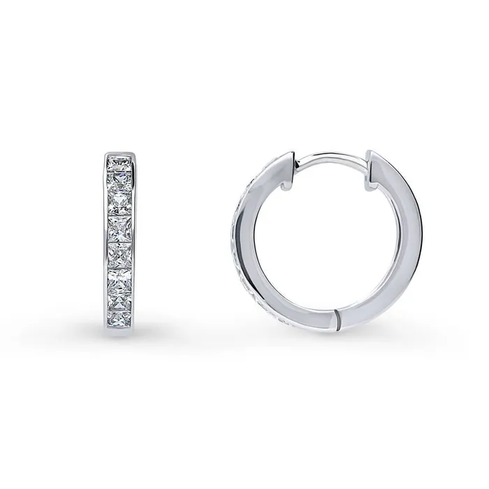 BERRICLE Earrings Bar CZ Medium Hoop Earrings in Sterling Silver