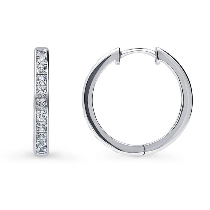 BERRICLE Earrings Bar CZ Medium Hoop Earrings in Sterling Silver