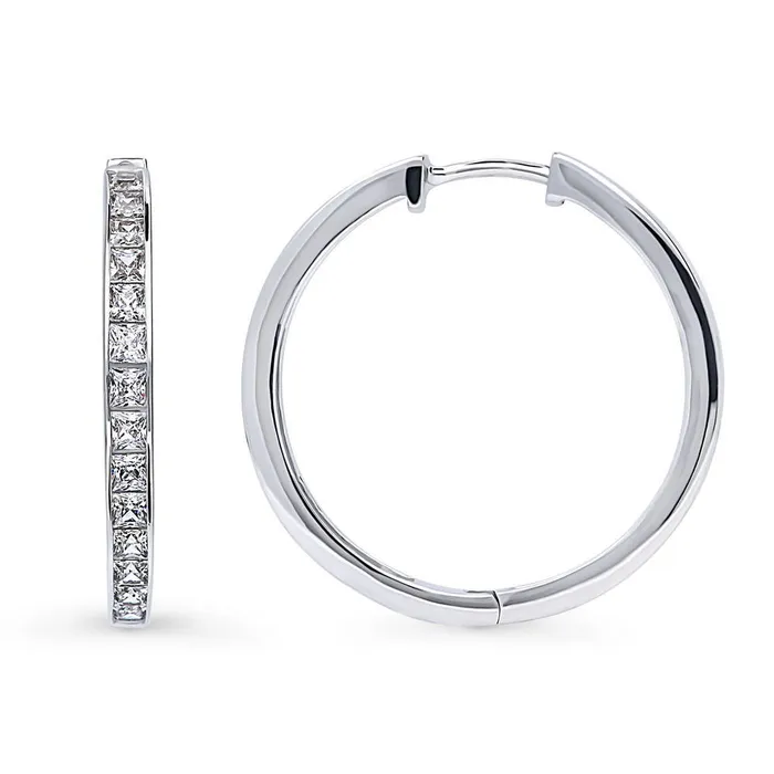 BERRICLE Earrings Bar CZ Medium Hoop Earrings in Sterling Silver