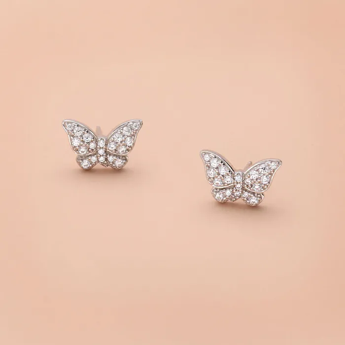 BERRICLE Earrings Butterfly CZ Stud Earrings in Sterling Silver