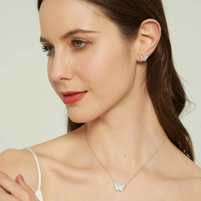 BERRICLE Earrings Butterfly CZ Stud Earrings in Sterling Silver