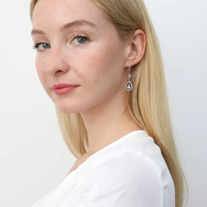 BERRICLE Earrings Cable Teardrop CZ Leverback Earrings in Sterling Silver
