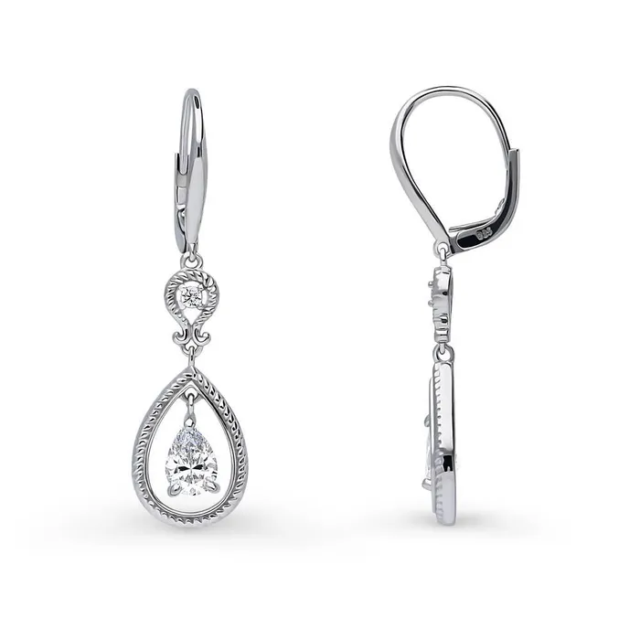 BERRICLE Earrings Cable Teardrop CZ Leverback Earrings in Sterling Silver