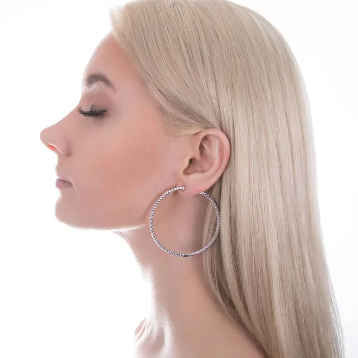 BERRICLE Earrings CZ Large InsideOut Hoop Earrings in Sterling Silver 22