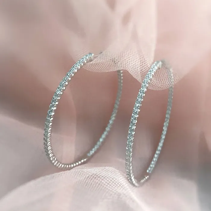 BERRICLE Earrings CZ Large InsideOut Hoop Earrings in Sterling Silver 22