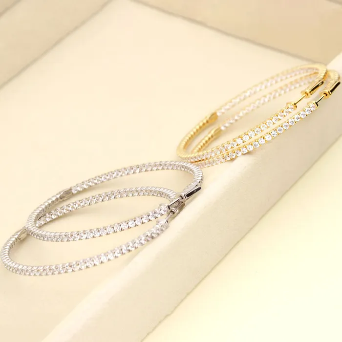BERRICLE Earrings CZ Large InsideOut Hoop Earrings in Sterling Silver 22