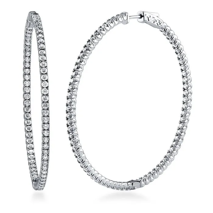 BERRICLE Earrings CZ Large InsideOut Hoop Earrings in Sterling Silver 22