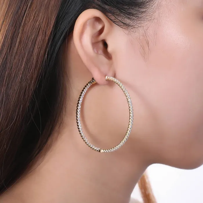 BERRICLE Earrings CZ Large InsideOut Hoop Earrings in Sterling Silver 22