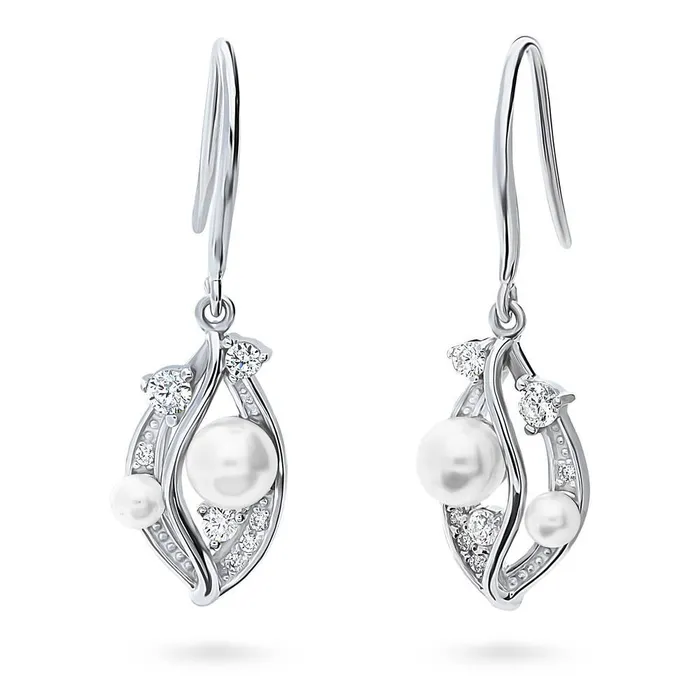 BERRICLE Earrings Imitation Pearl Fish Hook Earrings in Sterling Silver