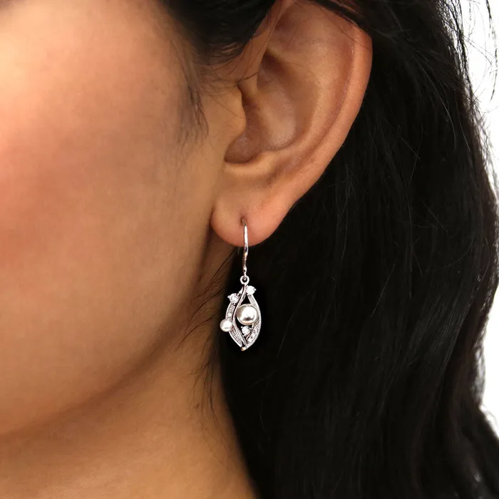 BERRICLE Earrings Imitation Pearl Fish Hook Earrings in Sterling Silver