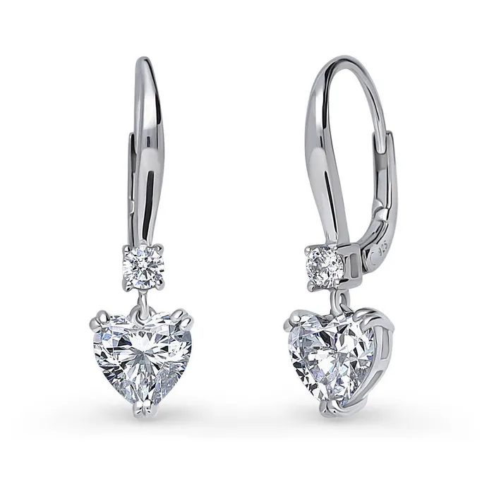 BERRICLE Earrings Solitaire 22ct Heart CZ Leverback Earrings in Sterling Silver BERRICLE Earrings Solitaire 22ct Heart CZ Leverback Earrings in Sterling Silver