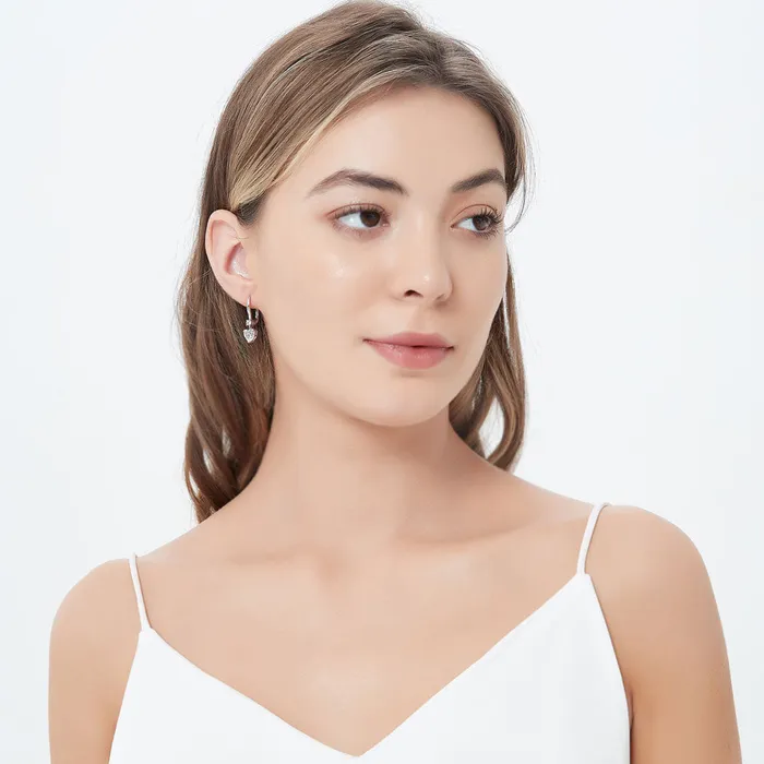 BERRICLE Earrings Solitaire 22ct Heart CZ Leverback Earrings in Sterling Silver