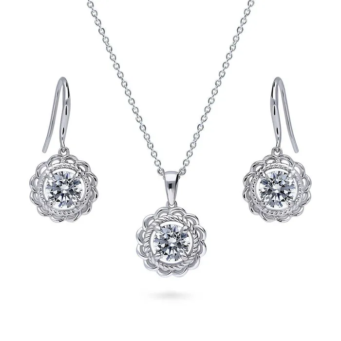 BERRICLE Earrings Solitaire Woven CZ Set in Sterling Silver