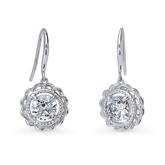 BERRICLE Earrings Solitaire Woven CZ Set in Sterling Silver