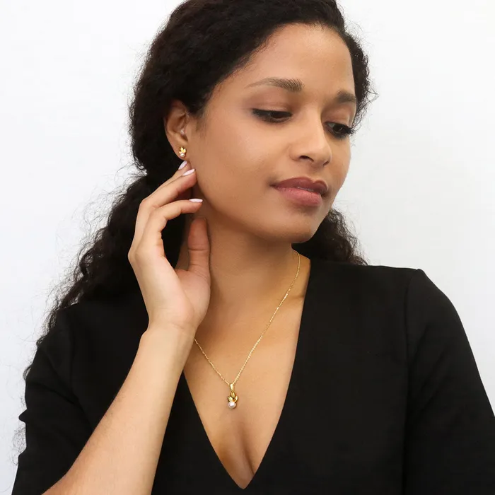 BERRICLE Leaf Imitation Pearl Stud Earrings in Sterling Silver Earrings