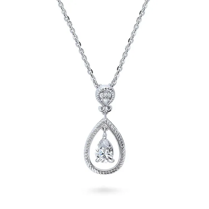 BERRICLE Necklaces Cable Teardrop CZ Necklace in Sterling Silver