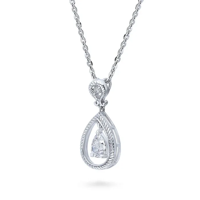 BERRICLE Necklaces Cable Teardrop CZ Necklace in Sterling Silver