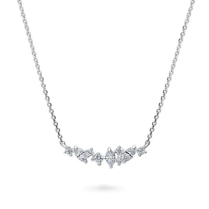 BERRICLE Necklaces Cluster Bar CZ Necklace in Sterling Silver